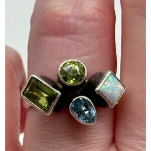 Sharon Sandoval San Felipe Pueblo Sterling Silver Multi Stone Lab‎ Opal Ring